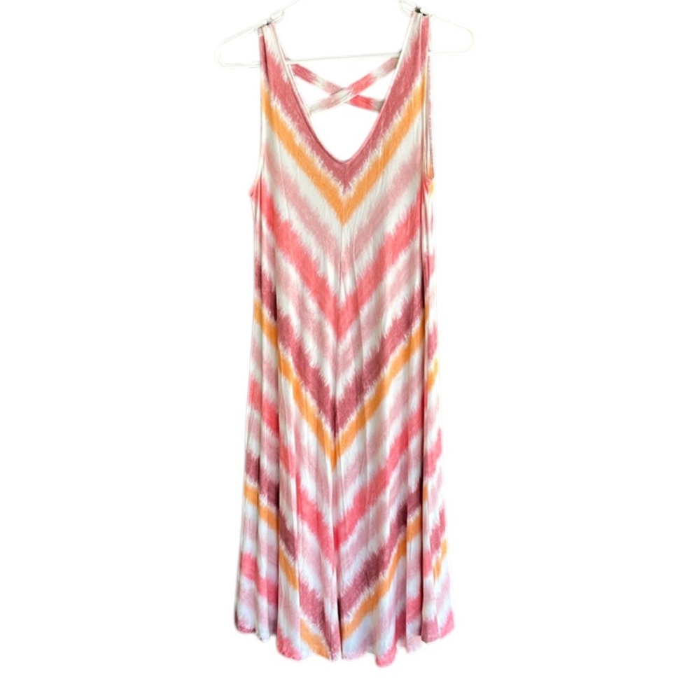 Style & Co Midi Sherbet Chevron Strappy Sleeveless High/Low Dress